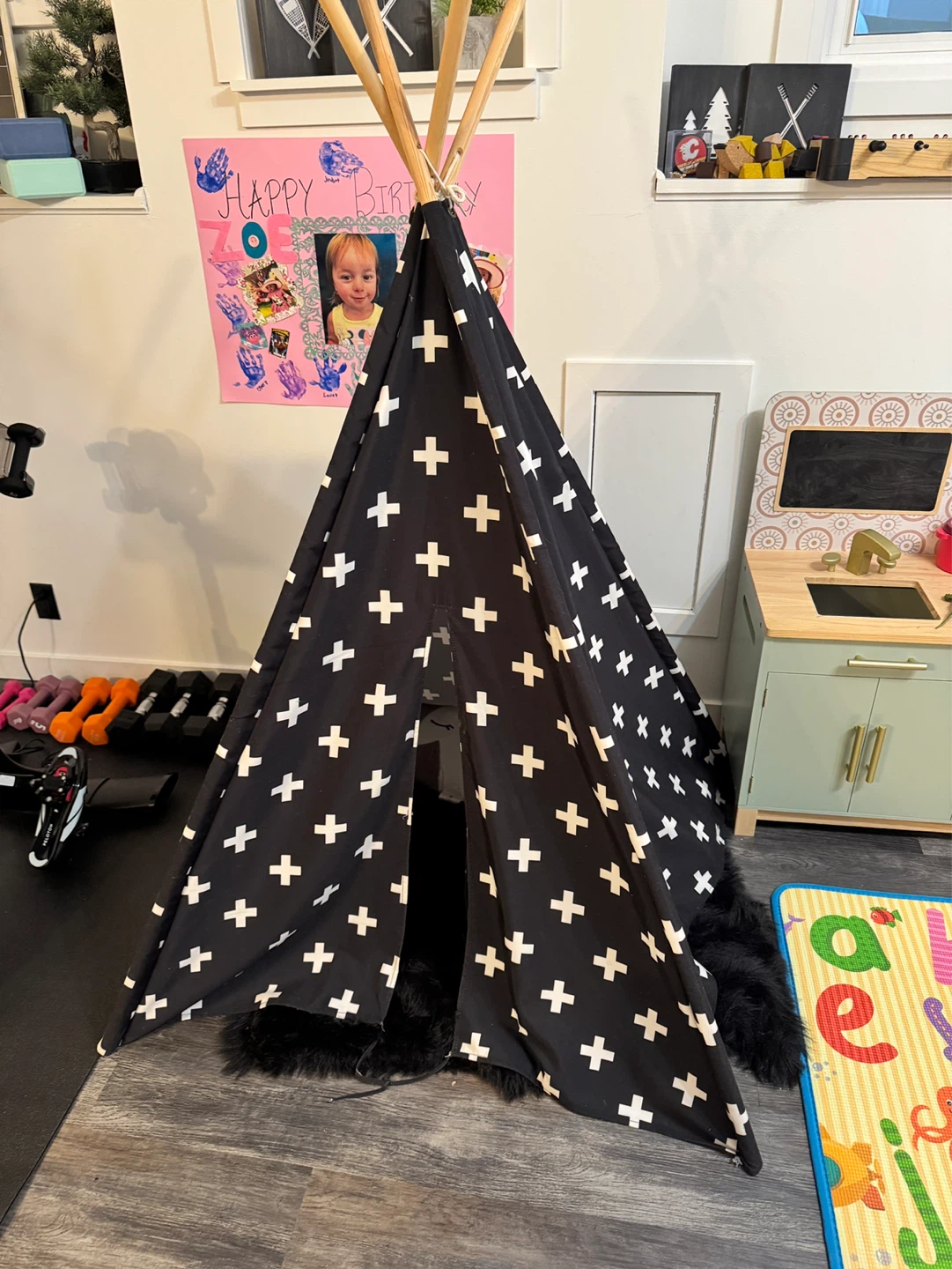Black and White Plus Sign Teepee Tent for Kids - photo 2