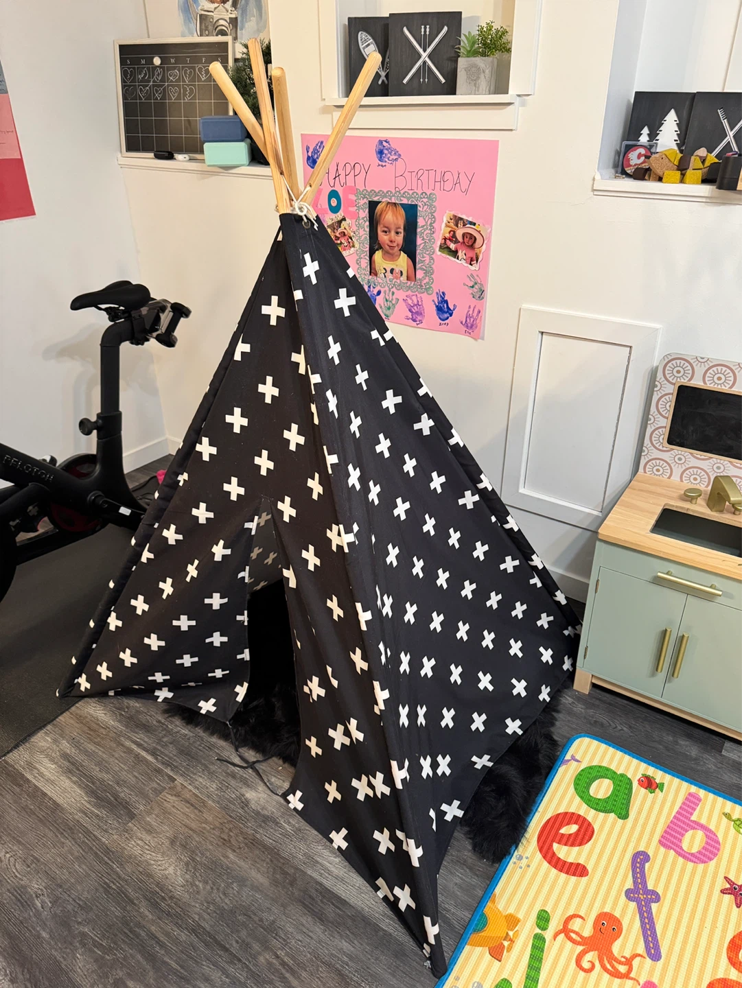 Black and White Plus Sign Teepee Tent for Kids