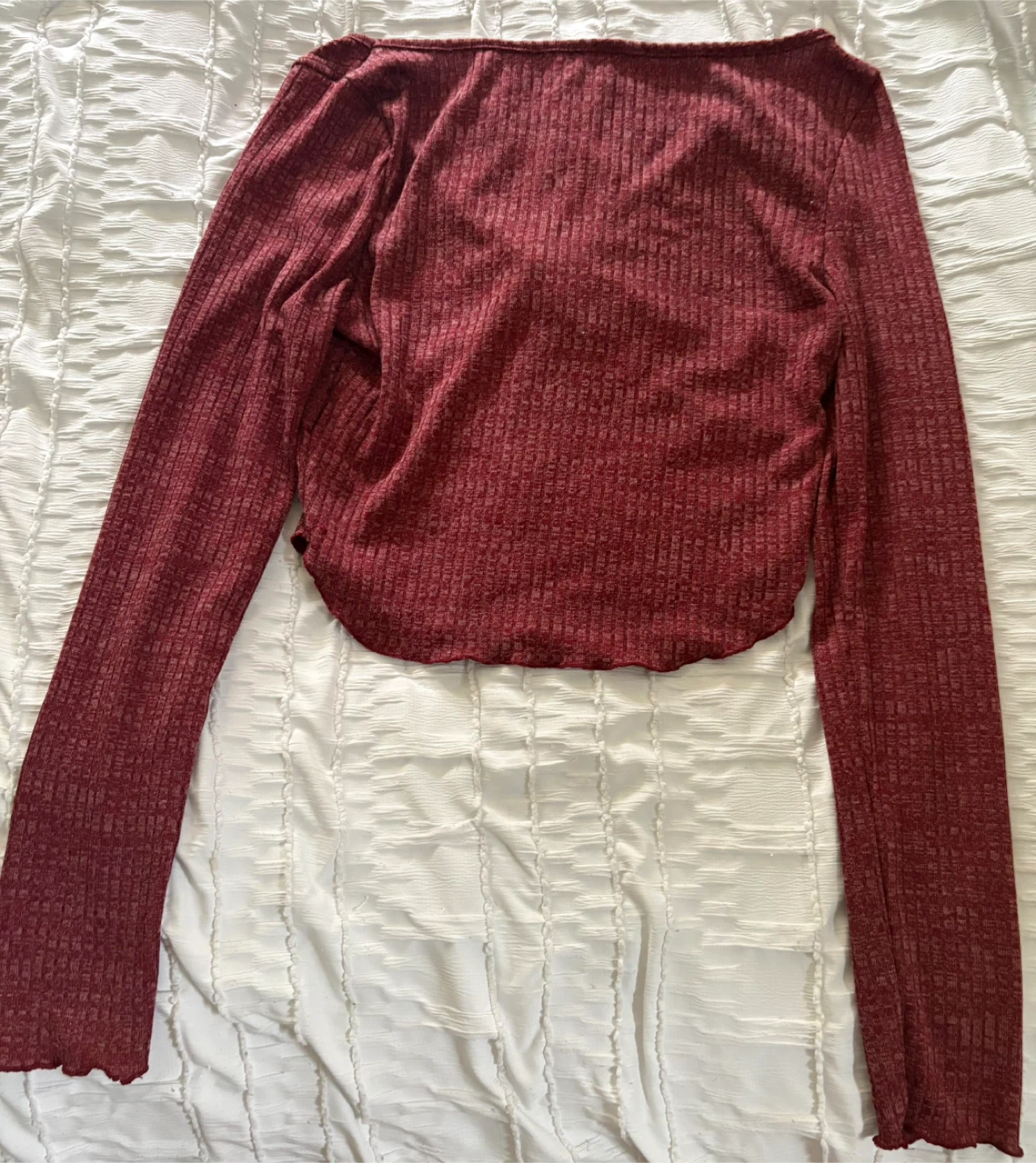 Burgundy Ribbed Long Sleeve Twist Front Top - photo 2