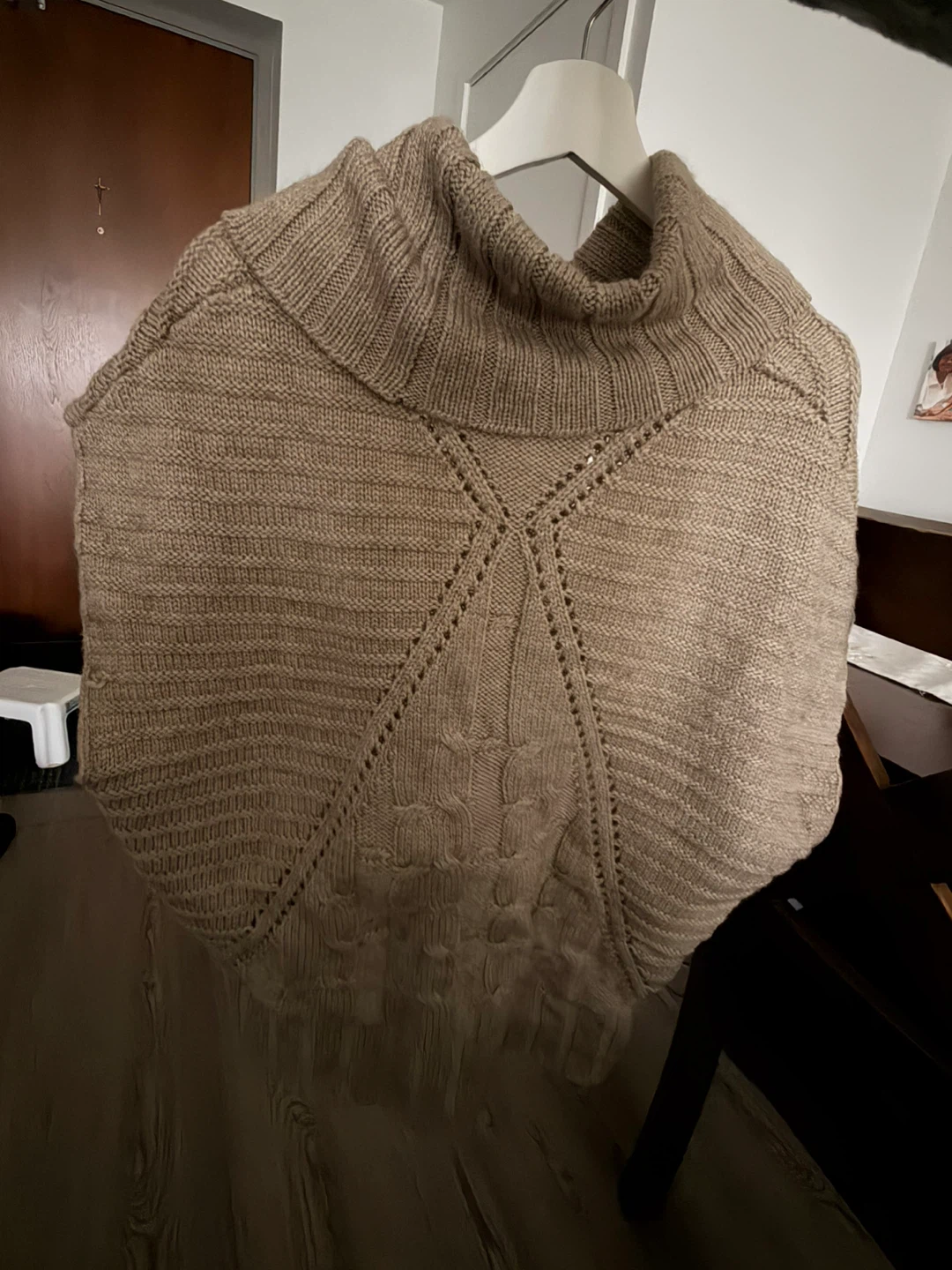 EX Clothing Women's XS Taupe Cowl Neck Knit Poncho - photo 2