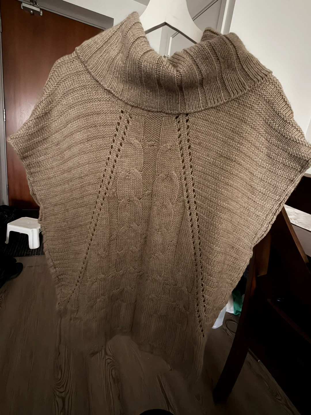 EX Clothing Women's XS Taupe Cowl Neck Knit Poncho