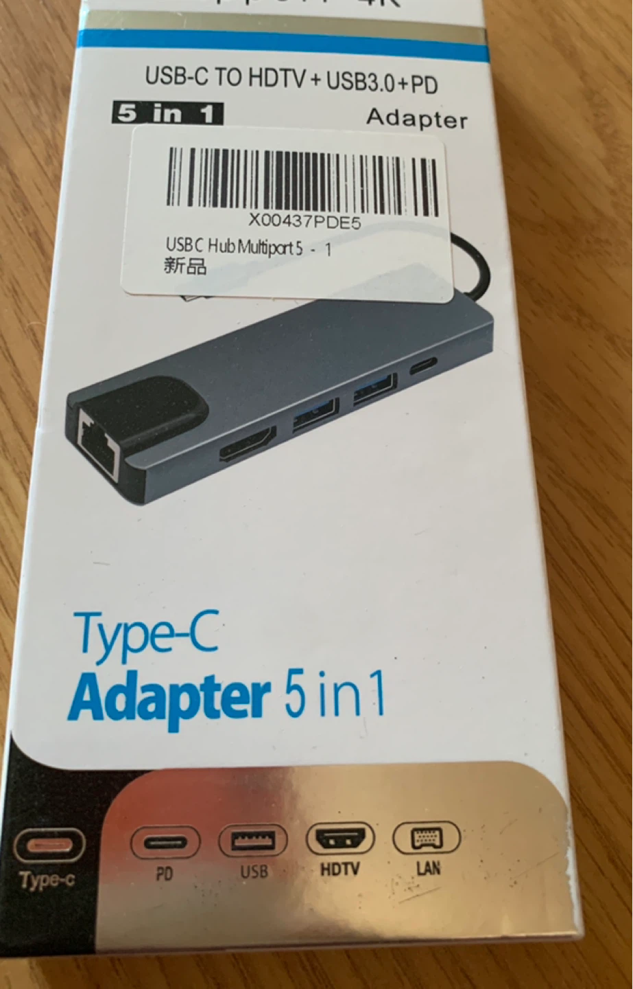 USB-C Hub 5-in-1 Adapter with HDTV, USB 3.0, PD, LAN