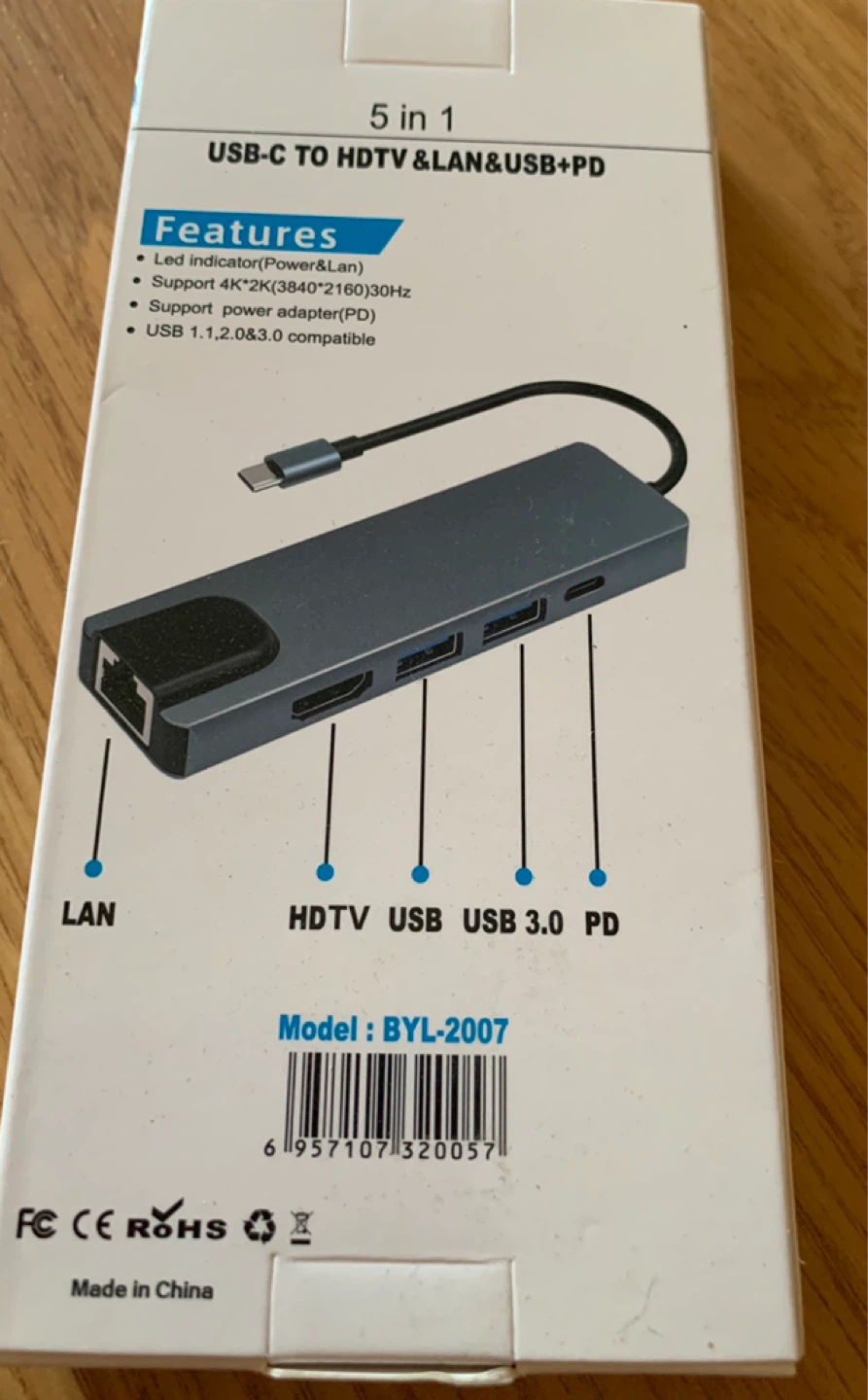 USB-C Hub 5-in-1 Adapter with HDTV, USB 3.0, PD, LAN - photo 2