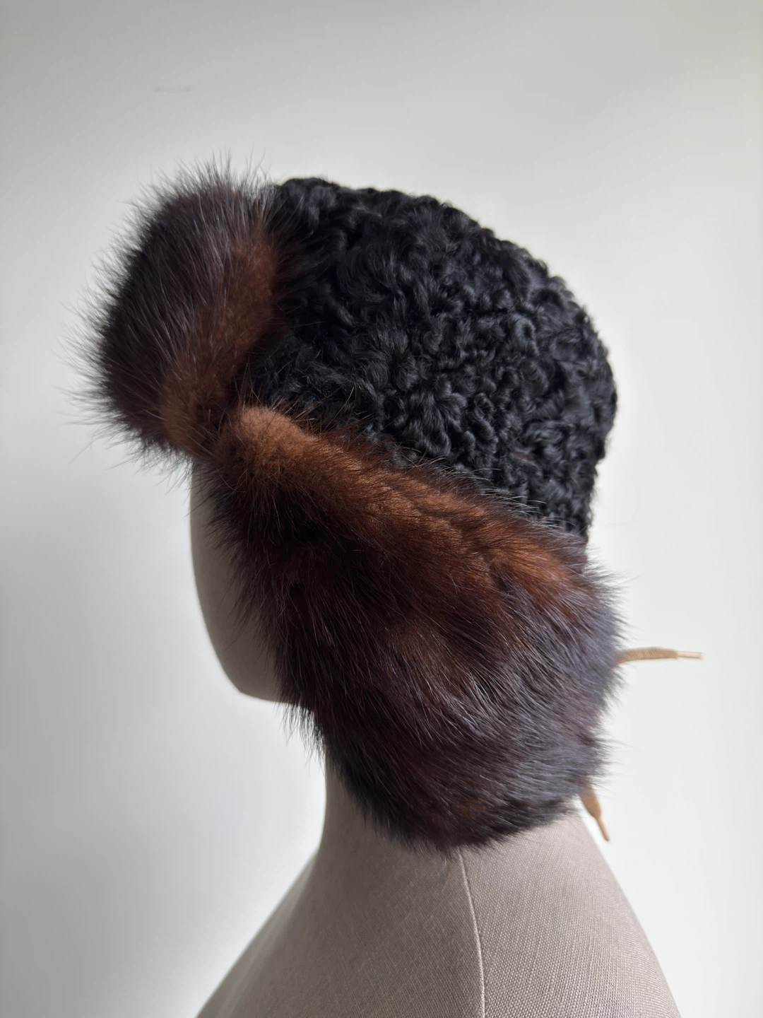 Persian Lamb Fur Hat with Mink Fur Trim