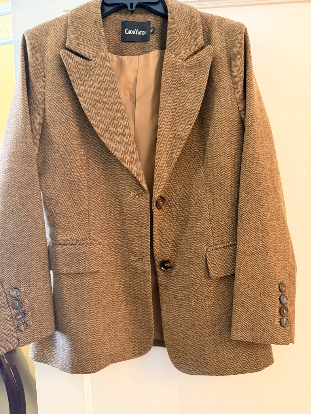 GIOUYATOU Women's Brown Herringbone Blazer