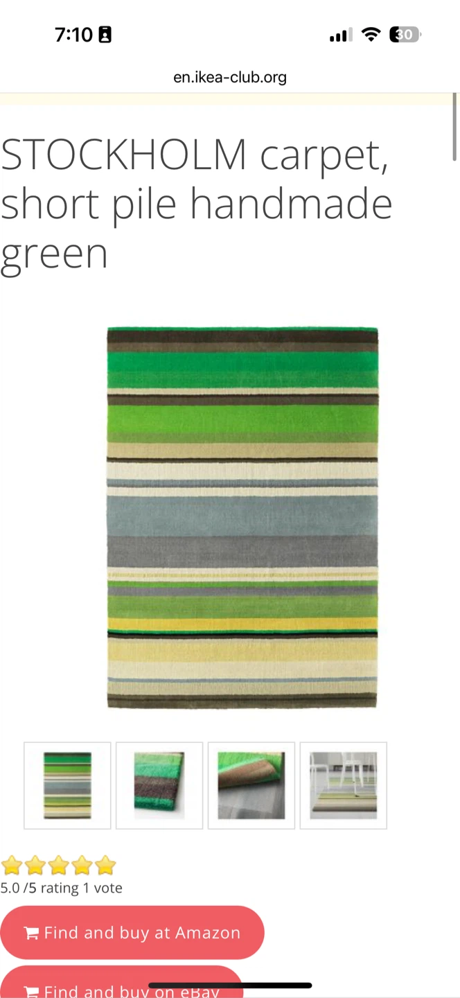 Ikea Stockholm Striped Rug 240x170cm Green/Grey - photo 3