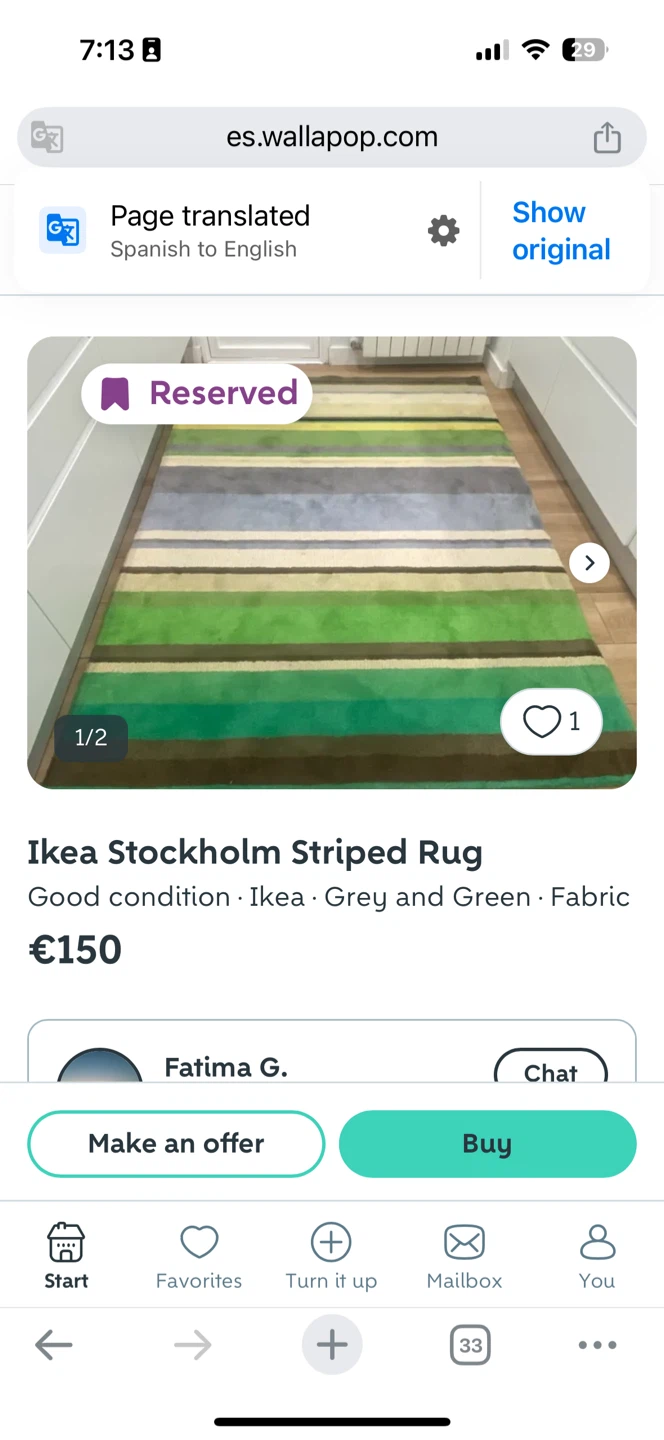 Ikea Stockholm Striped Rug 240x170cm Green/Grey