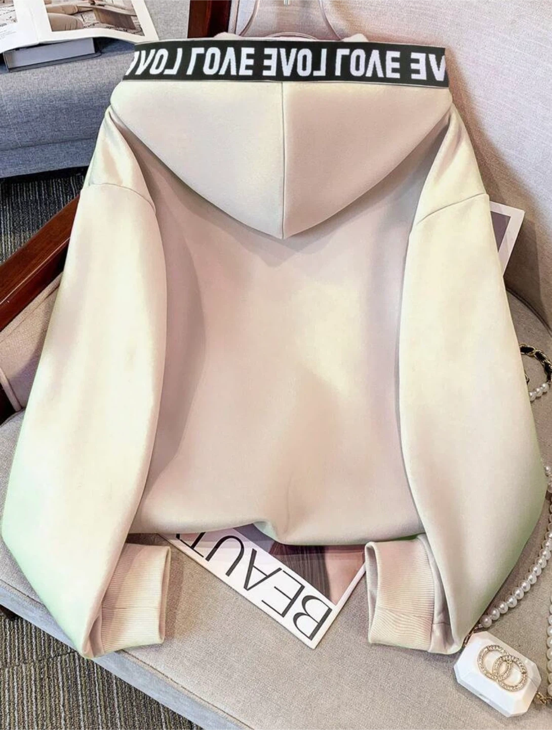 New Women's Cream Hoodie with Pom Poms - photo 2