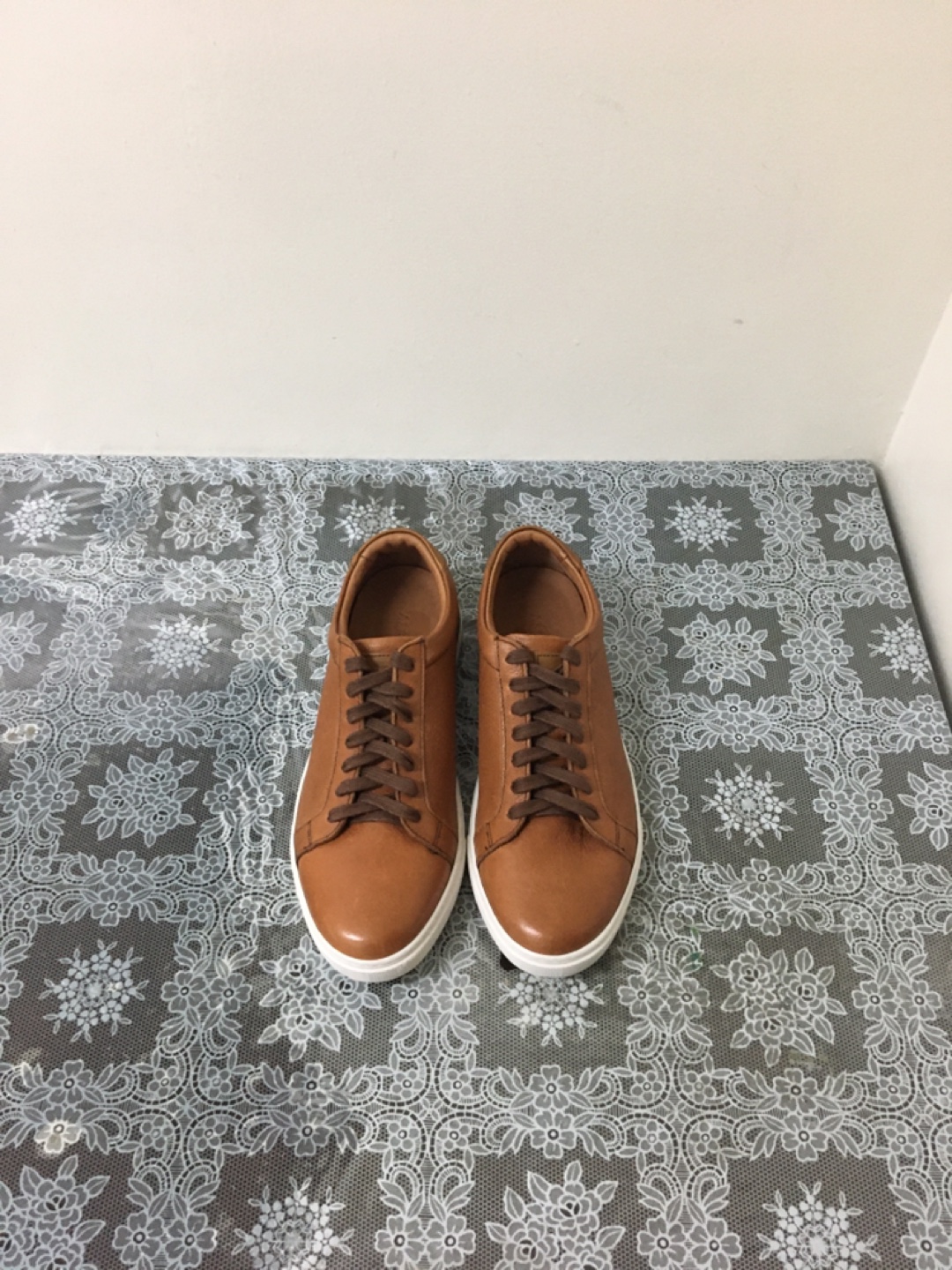 Brown Leather Lace-Up Sneakers