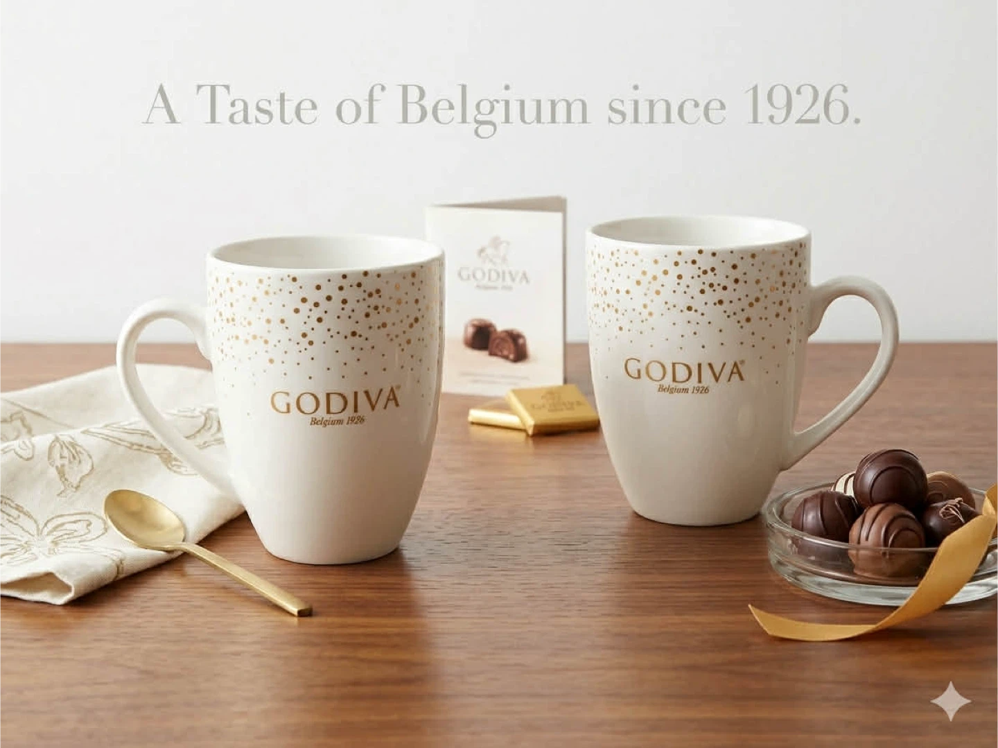 Godiva Mugs Set - White with Gold Dots