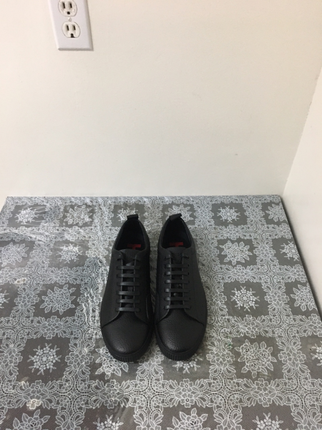 HUGO Black Leather Lace-Up Sneakers Men's Shoes
