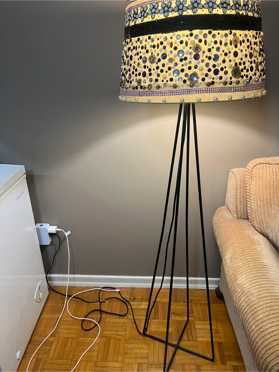 Unique Floor Lamp with Embellished Lampshade