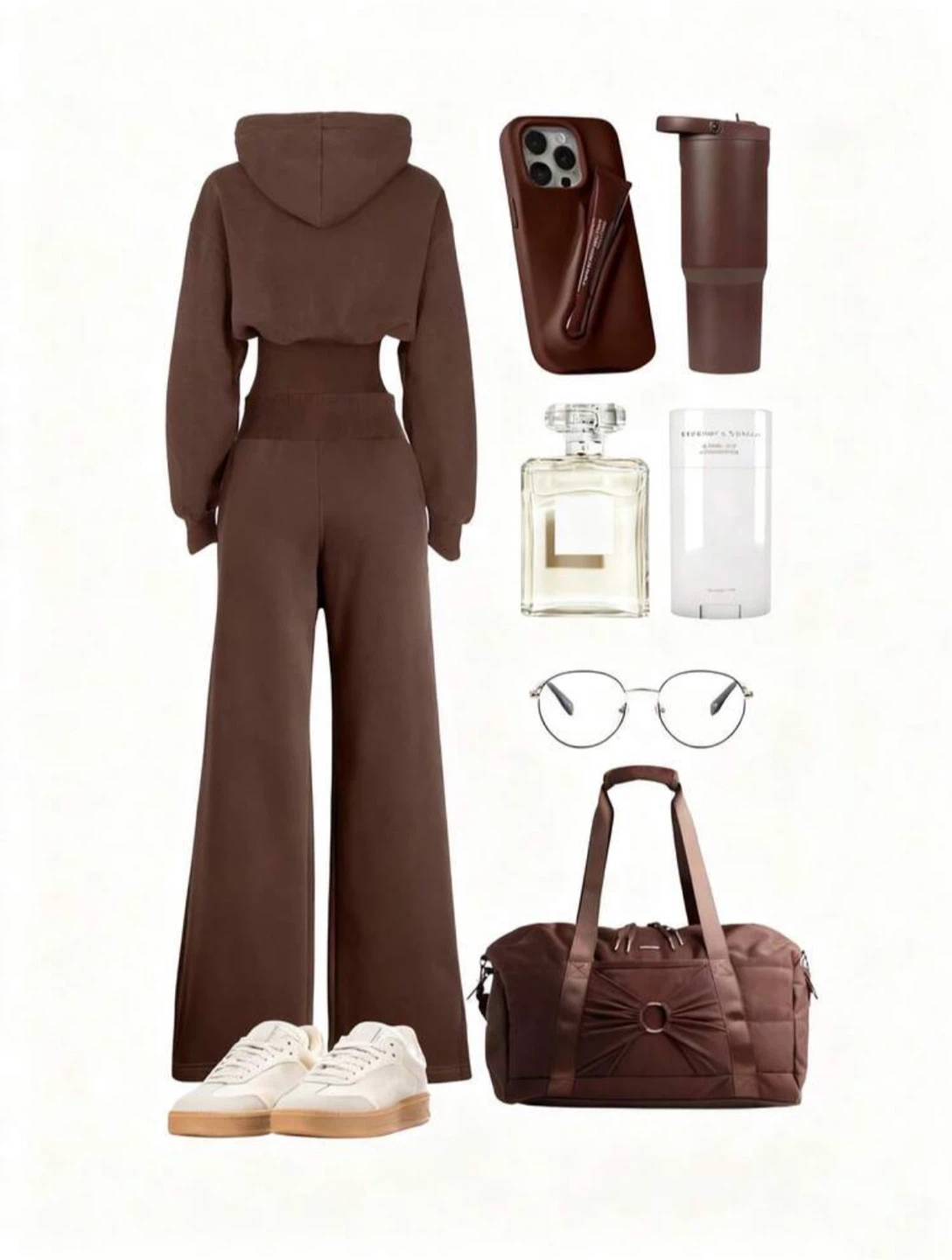 New 2pcs Brown Set Hooded Sweatshirt and Wide Leg Sweatpants - photo 2