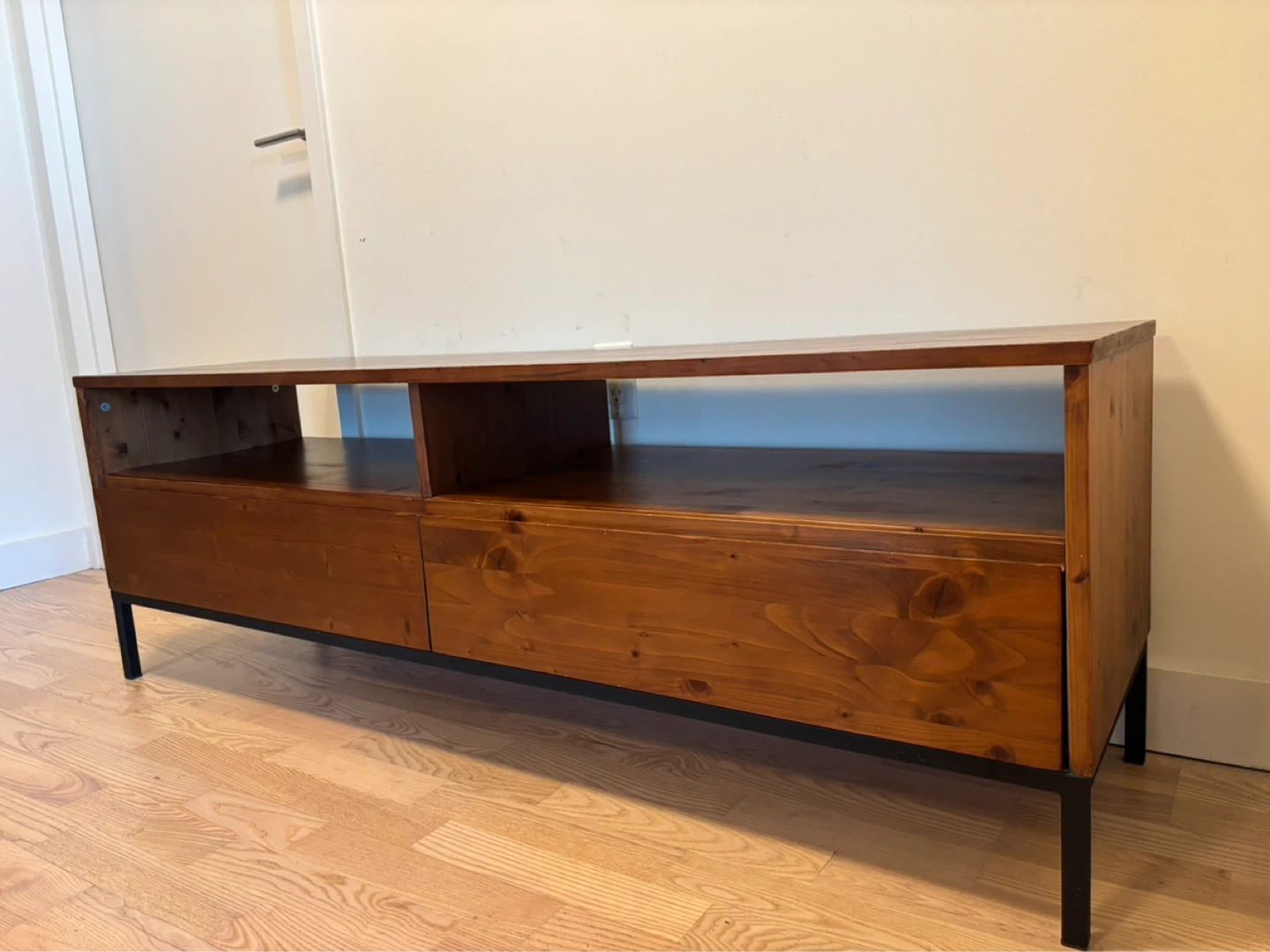 Wooden Media Console with Drawers and Shelves - photo 3