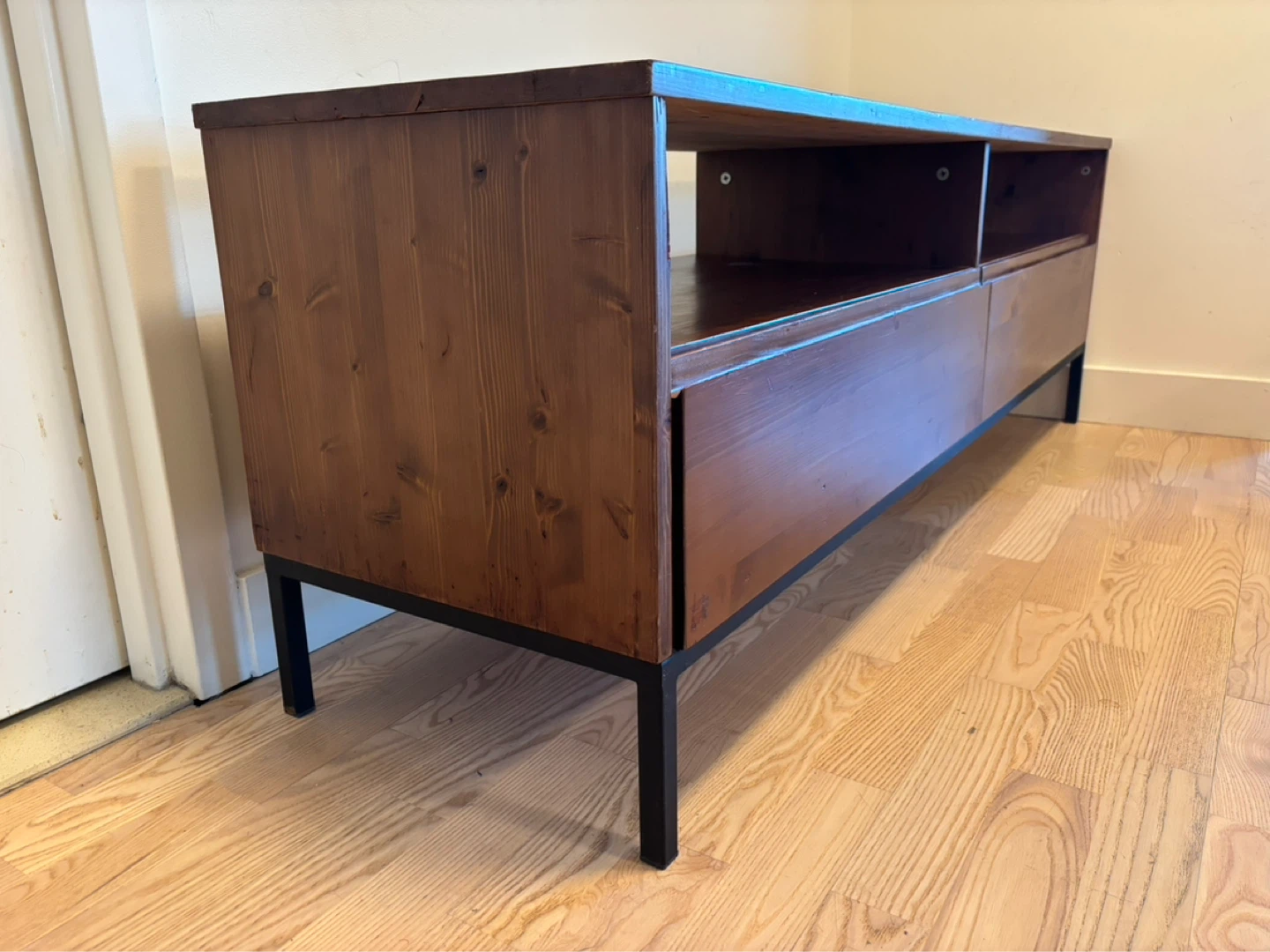 Wooden Media Console with Drawers and Shelves - photo 2