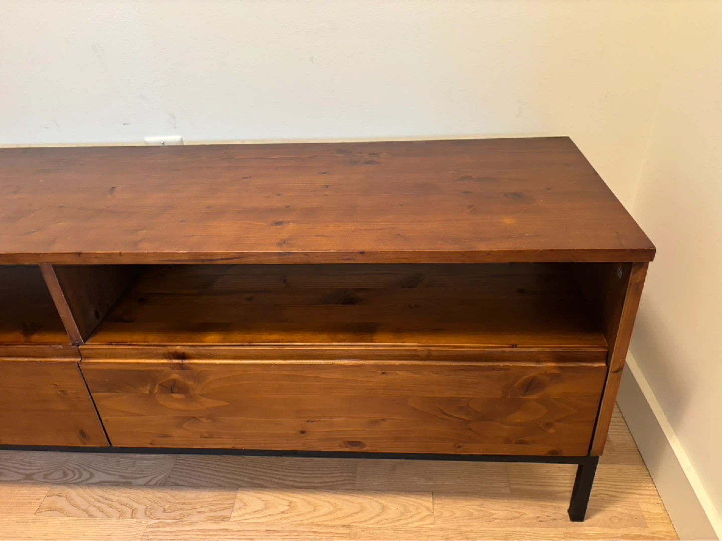 Wooden Media Console with Drawers and Shelves - photo 4