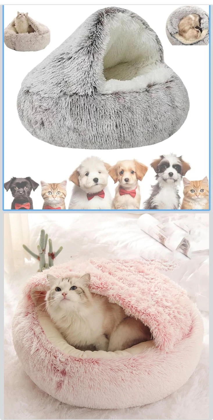 Plush Pet Bed - Cozy Round Cat/Dog Bed - photo 2