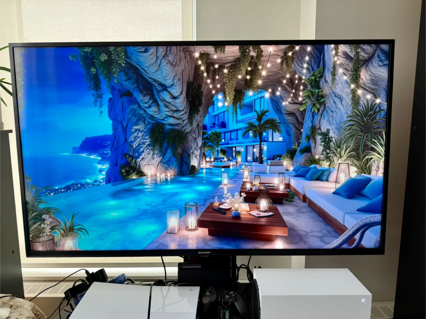Sharp 50” TV with Mount Stand & 3-Tier Shelf – Complete Setup
