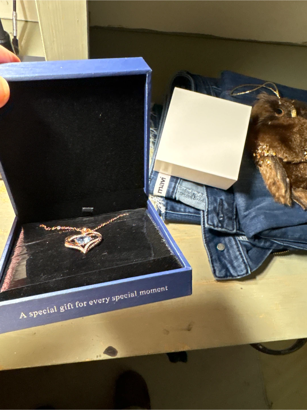 Rose Gold vermeil Heart Necklace with Blue Stone - photo 2