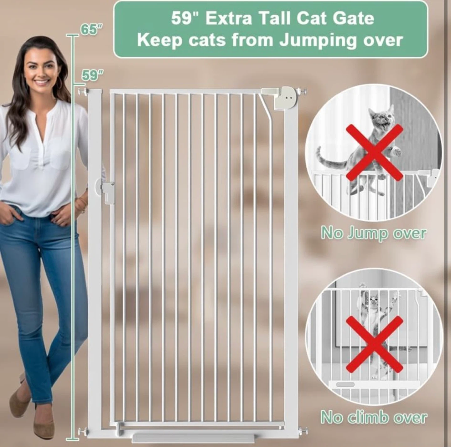 59” Extra Tall Cat & Dog Gate, 32.6-36.2" Wide - photo 3