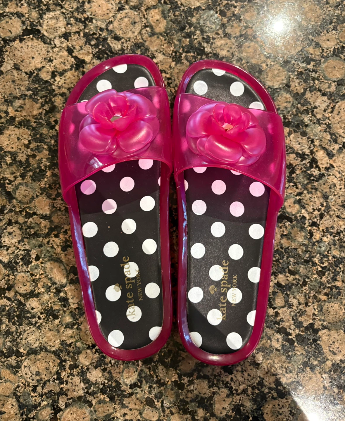 Kate Spade New York Pink Polka Dot Flower Slides
