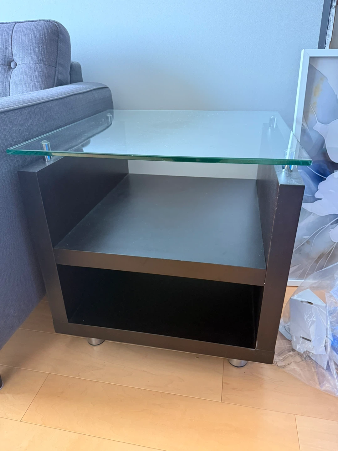 Dark Brown End Table with Glass Top