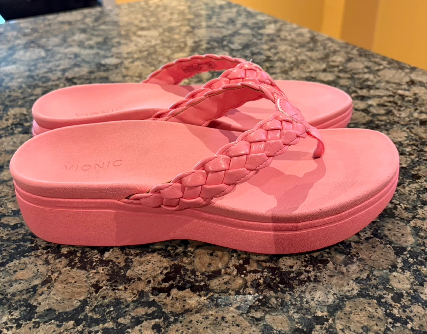 Vionic Pink Braided Flip Flops