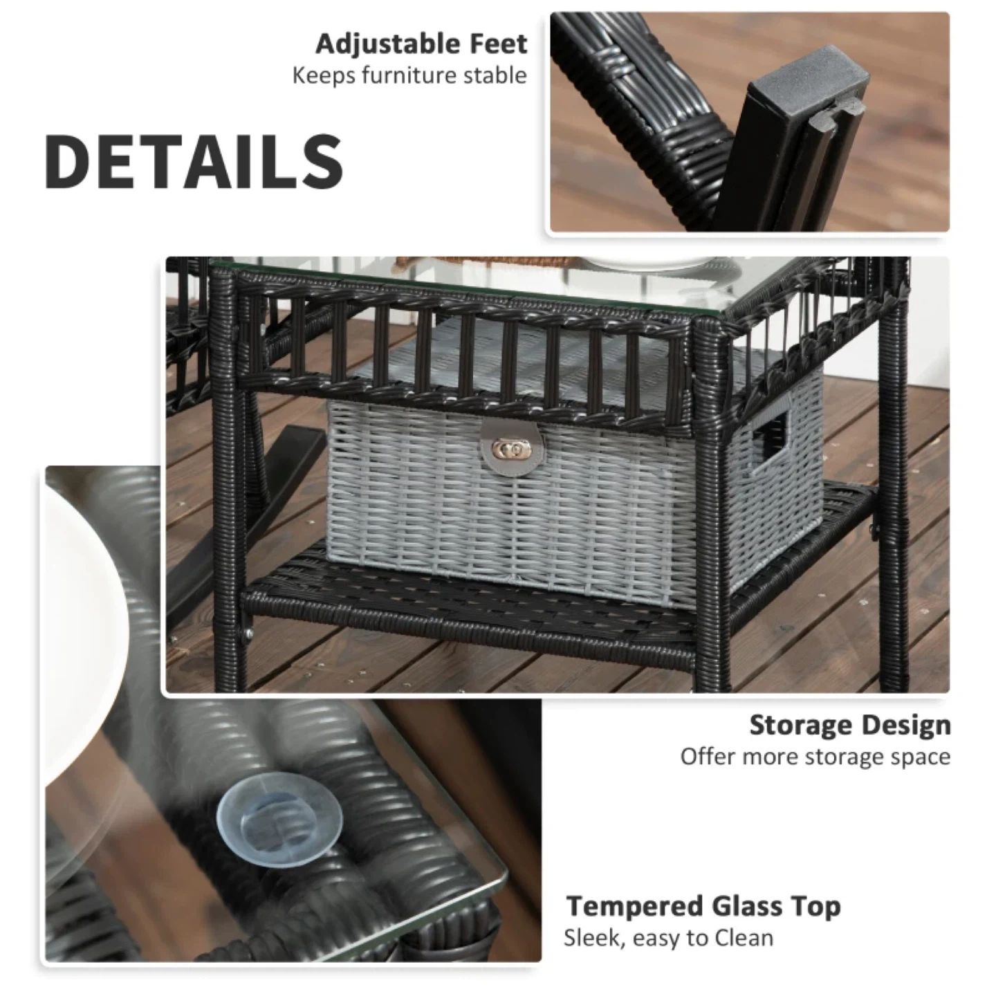 3-Piece Outdoor Wicker Rocking Chair Set with Coffee Table - photo 4