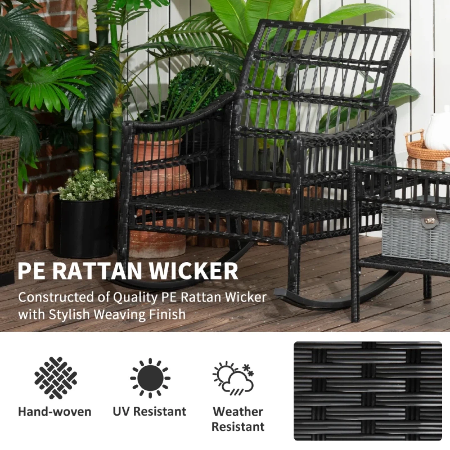 3-Piece Outdoor Wicker Rocking Chair Set with Coffee Table - photo 2