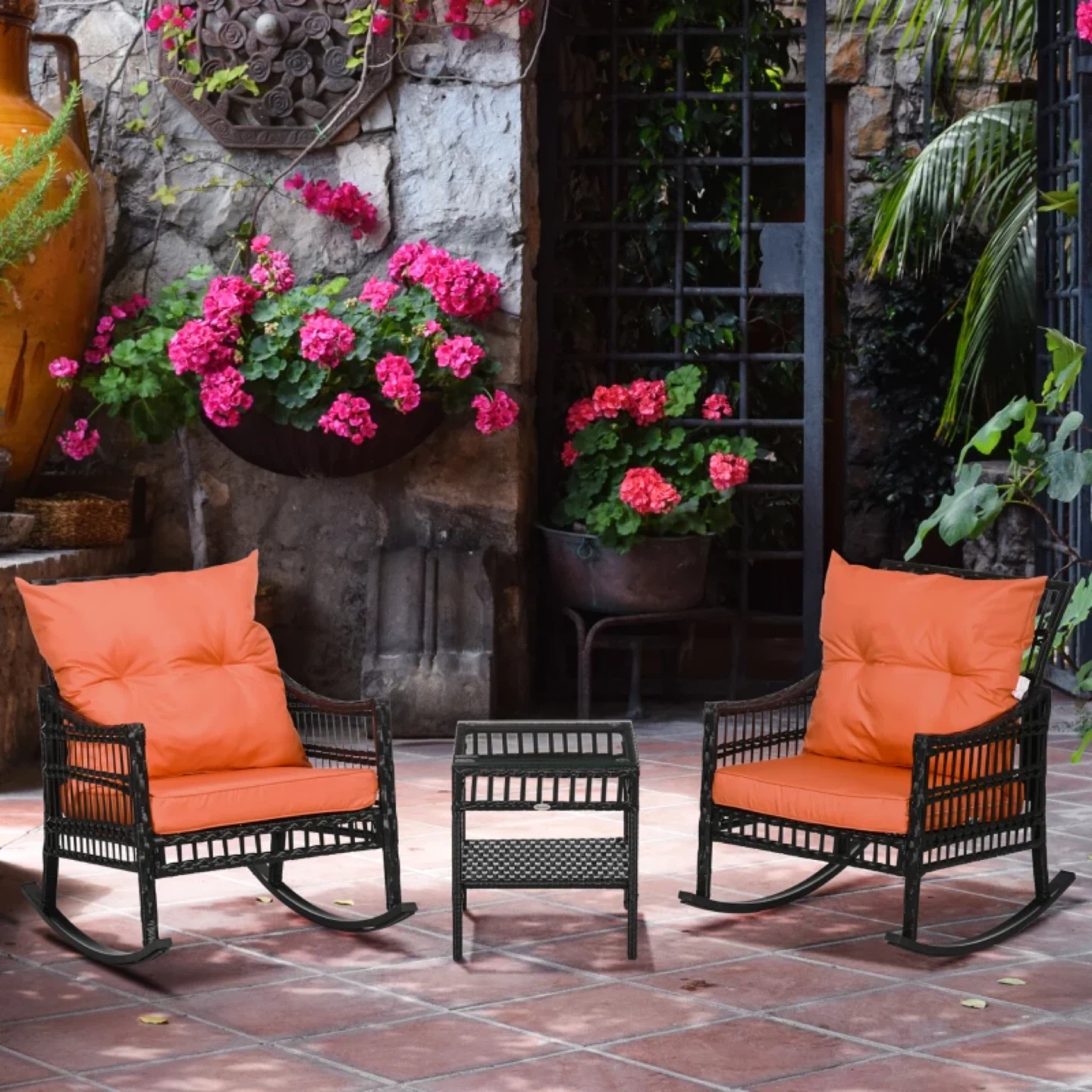 3-Piece Outdoor Wicker Rocking Chair Set with Coffee Table - photo 5