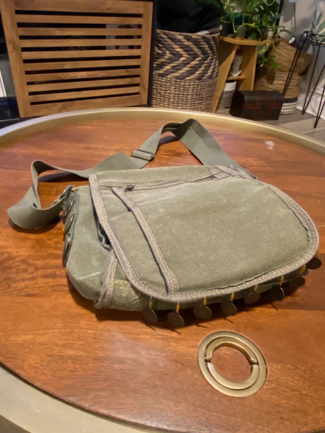 Olive Green Canvas Crossbody Bag