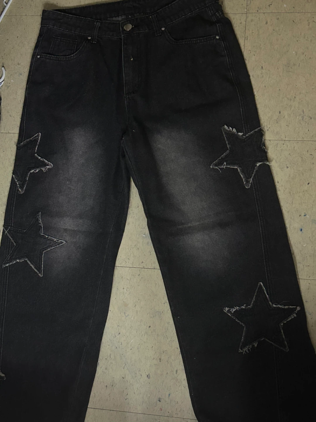Black Wide Leg Jeans with Star Cutouts