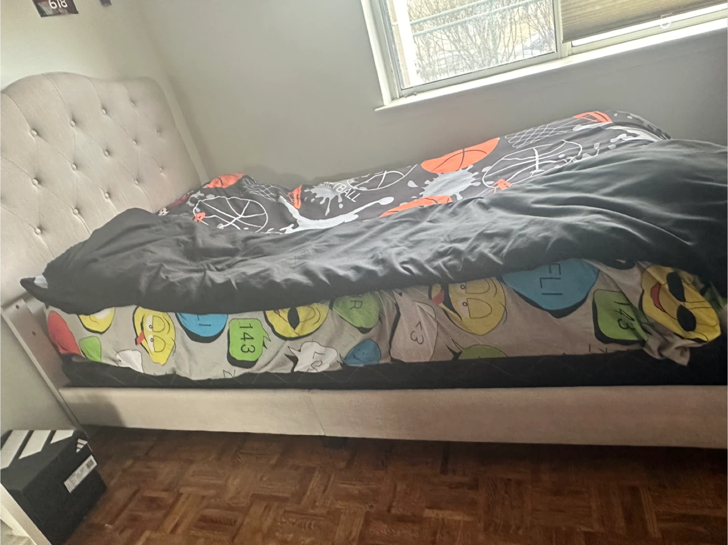 Twin Bed Frame with Tufted Headboard. Each @ 93