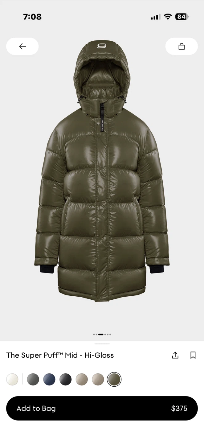 Aritzia The Super Puff Mid Hi-Gloss Jacket XS Olive