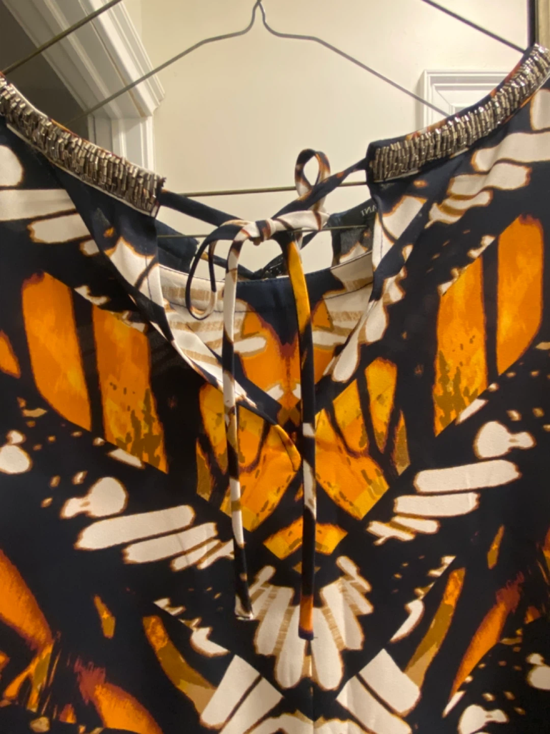 Sleeveless Beaded Neckline Butterfly Print Top - photo 4
