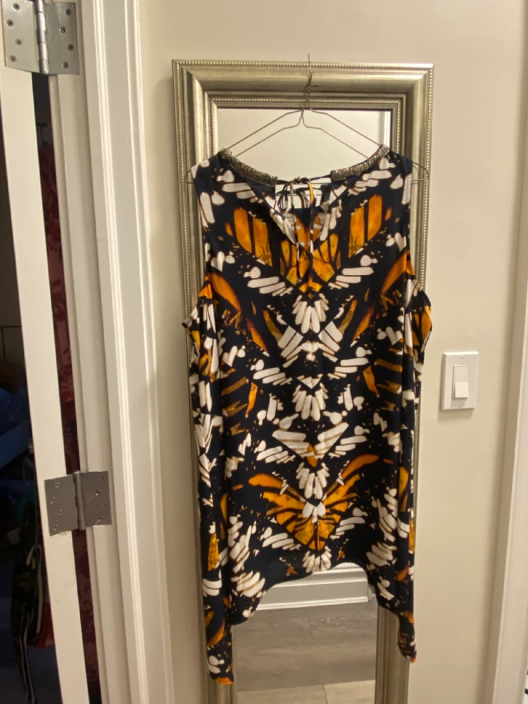 Sleeveless Beaded Neckline Butterfly Print Top - photo 3