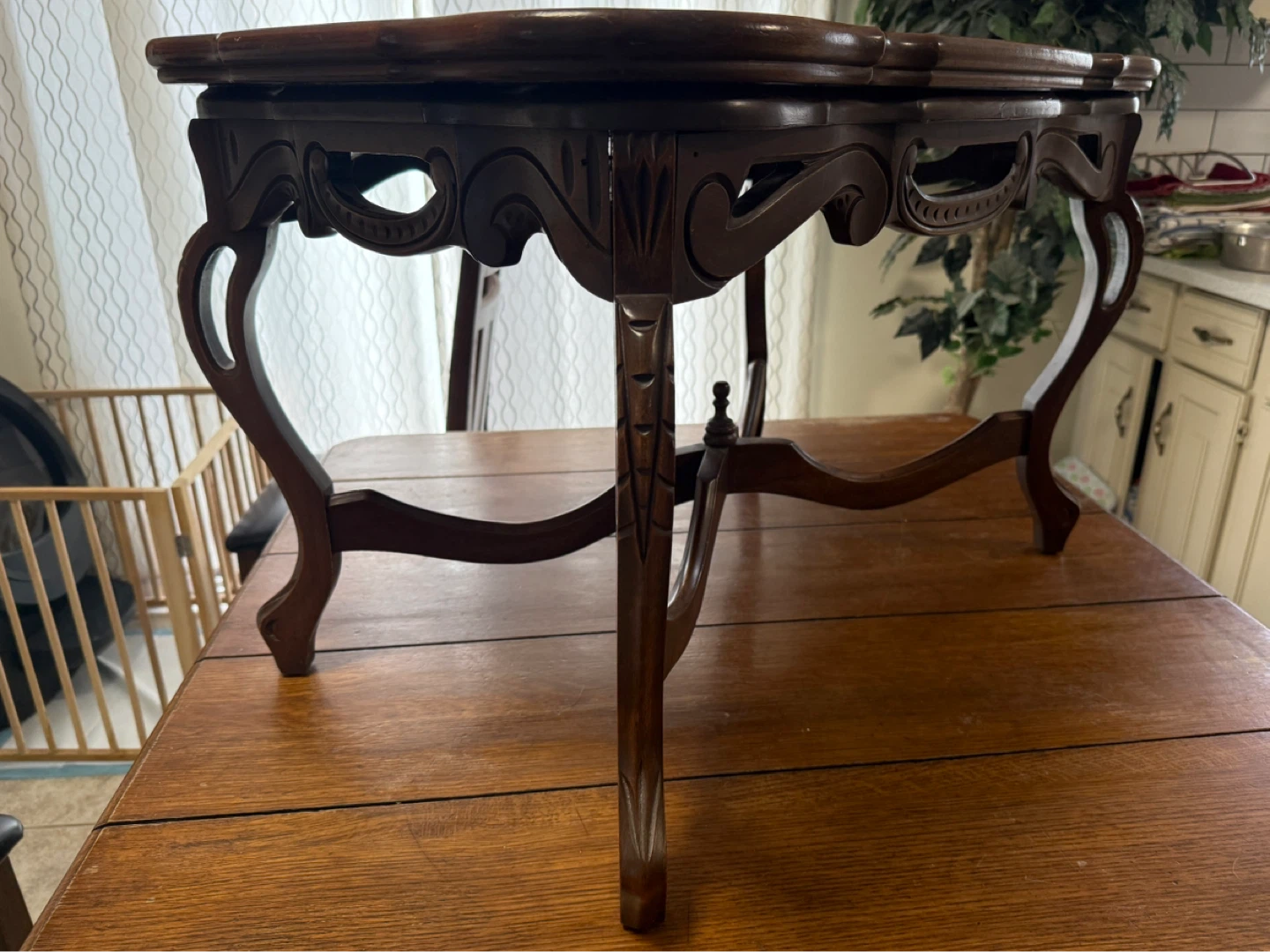 Ornate Carved Wood Side Table with Glass Top - photo 3