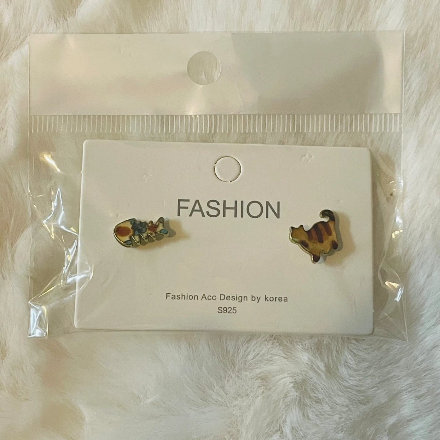 Cute Cat and Fishbone Stud Earrings