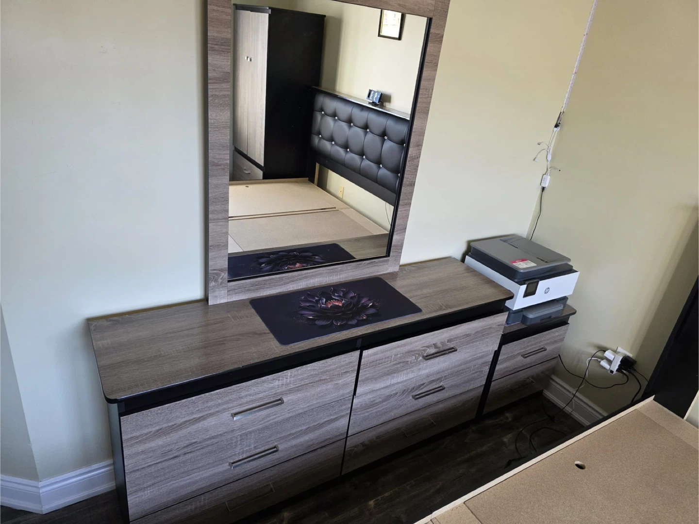 Queen Box Bed with mirror dresser and night table - photo 5