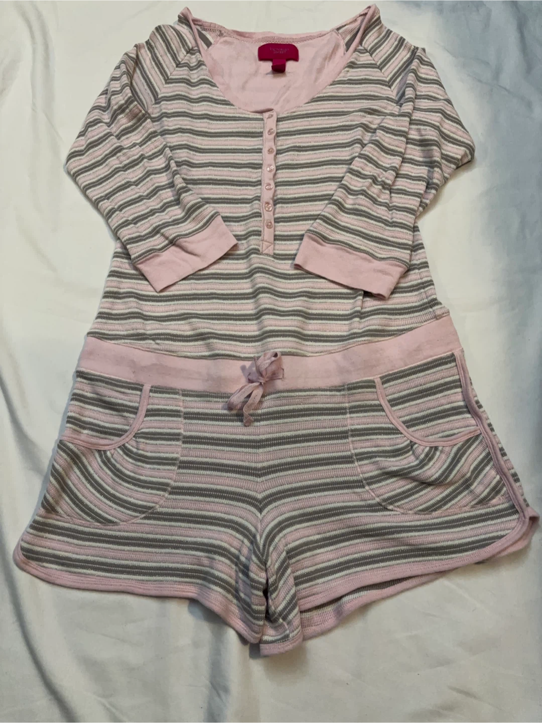 Victoria's Secret Pink and Gray Striped Pajama Romper - photo 3