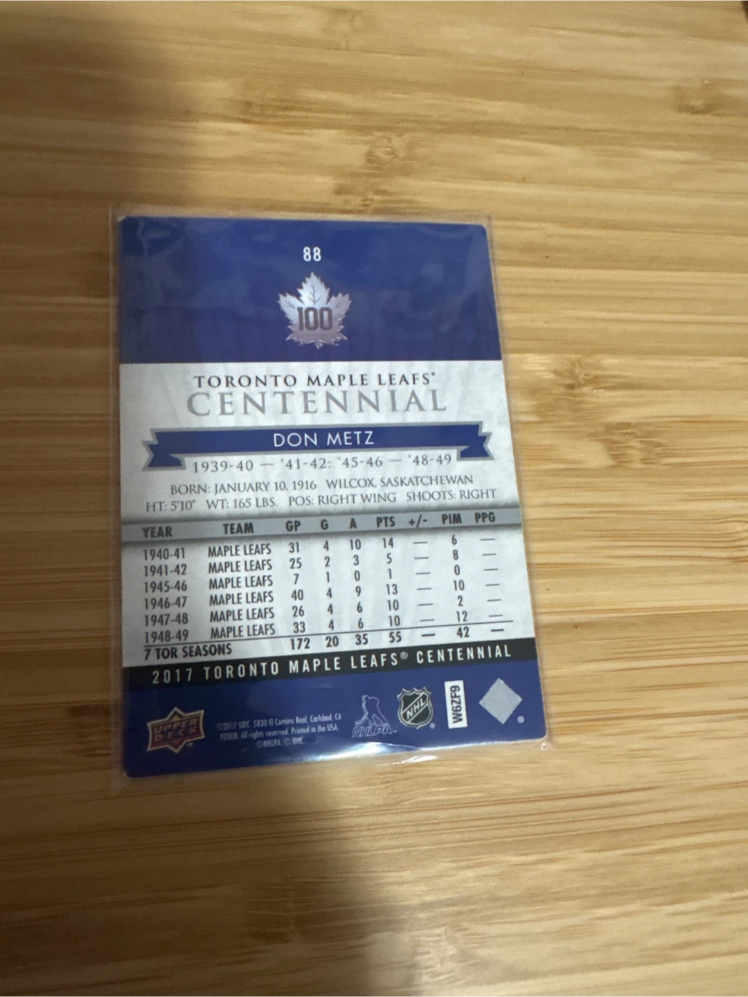 Don Metz Toronto Maple Leafs Centennial Hockey Card - photo 2