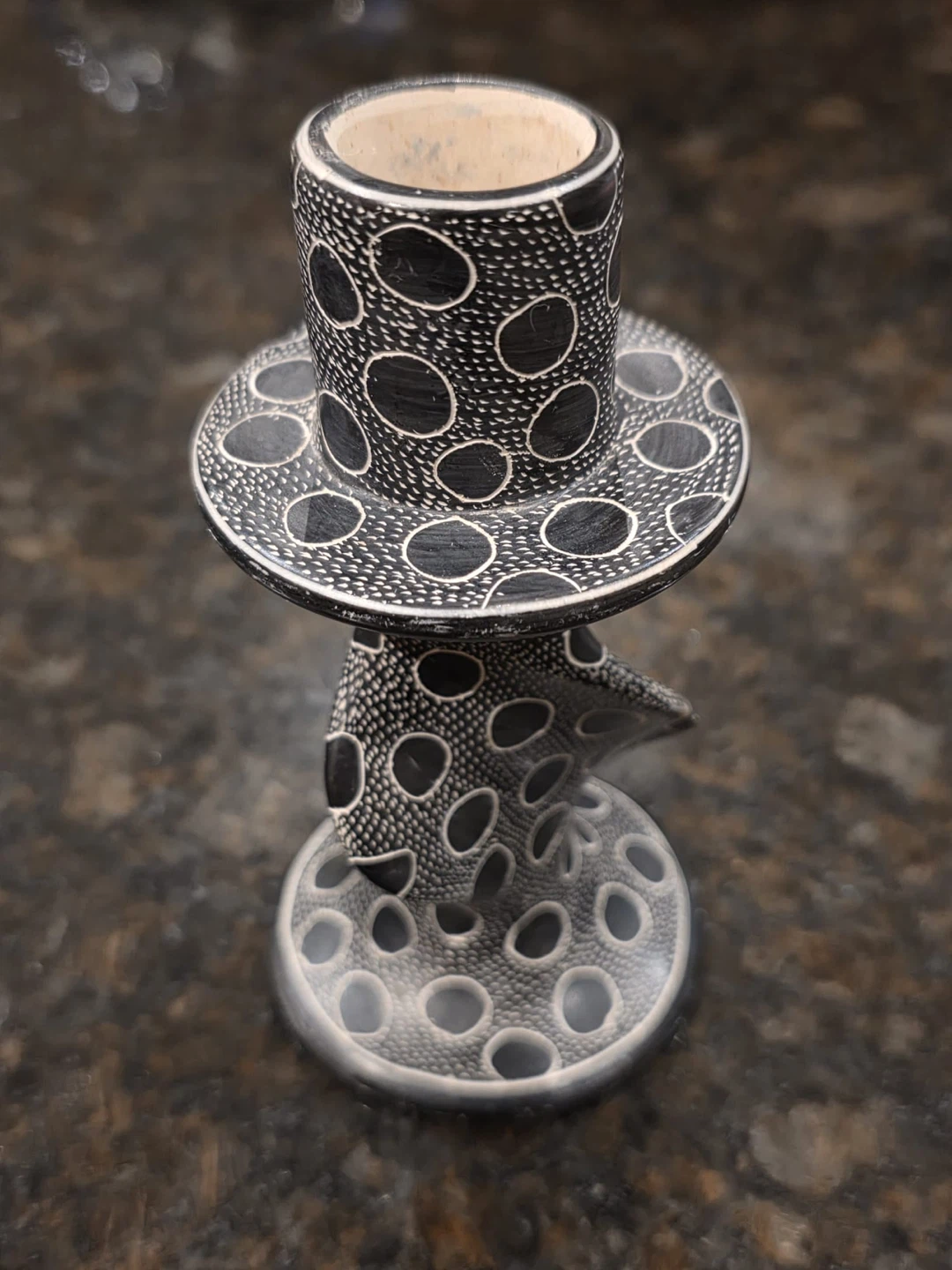Hand-carved Soapstone Tealight Holder with Polka Dot Design