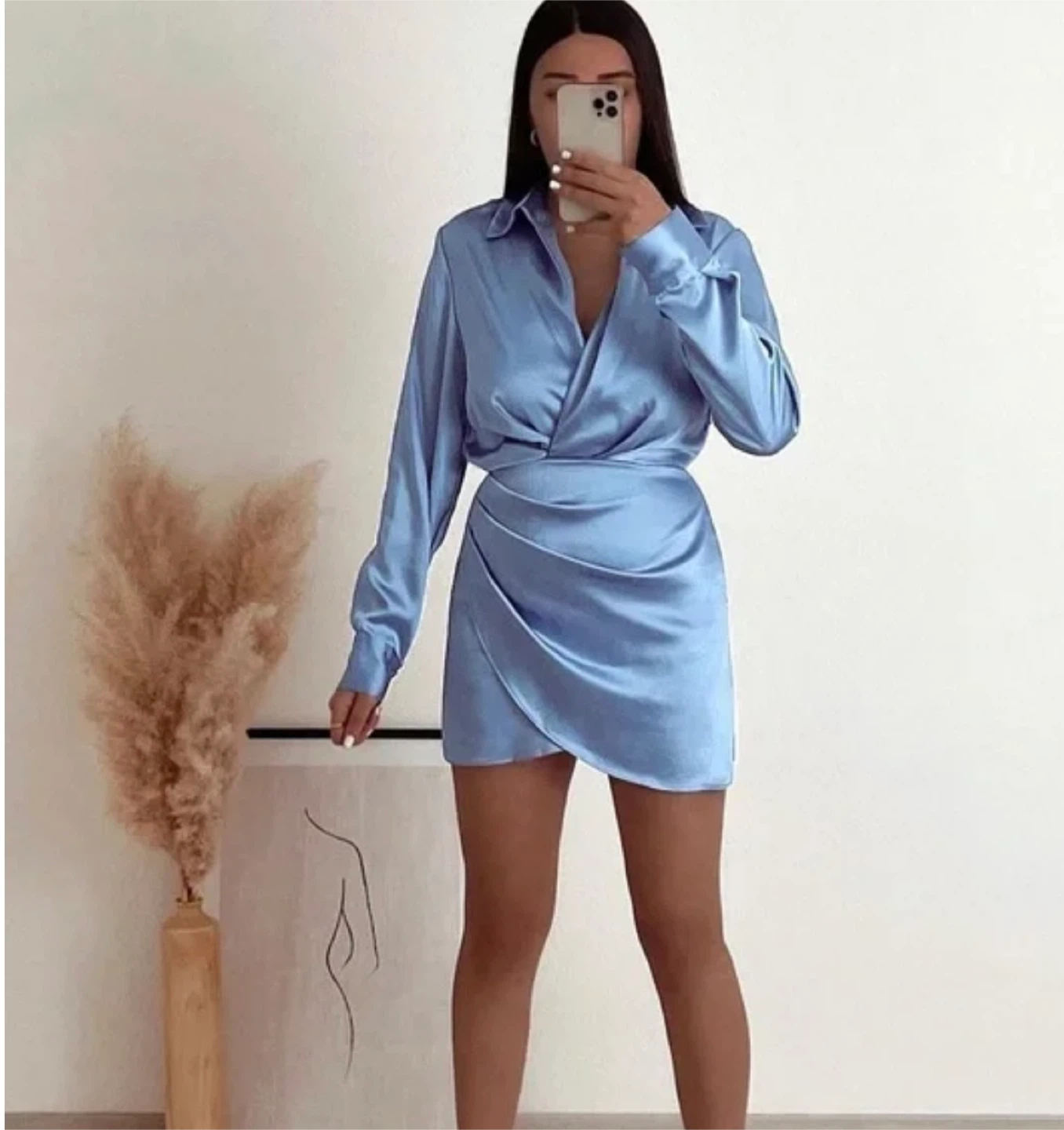 New Zara Blue Satin Wrap Mini Dress - photo 4