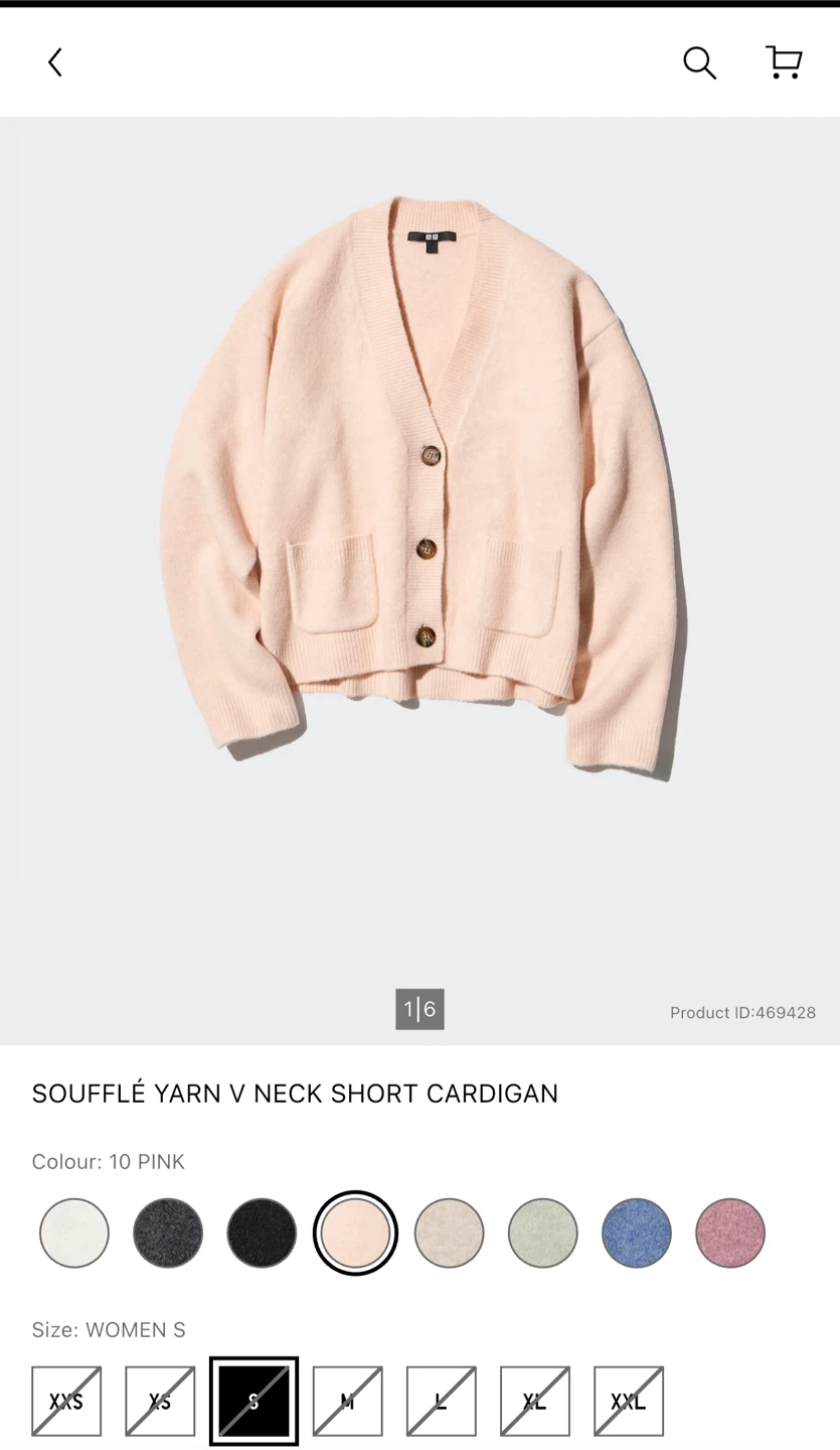 UNIQLO Soufflé Yarn V Neck Short Cardigan - XL Pink