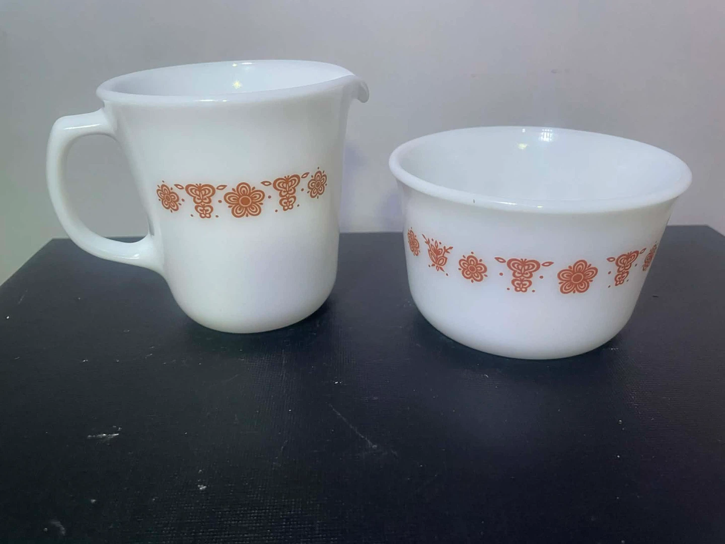 Butterfly Gold Pyrex Corningware Creamer and Sugar Dish Set