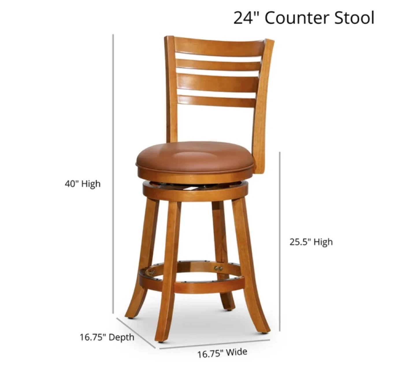 Wooden Swivel Bar Stool with Brown Upholstered Seat - photo 4