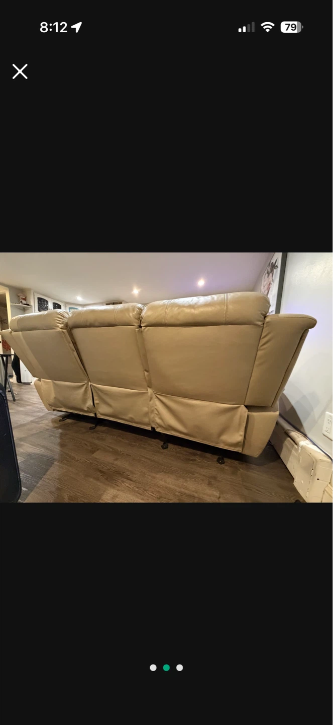 FREE Beige Leather 3-Seater Reclining Sofa - photo 2