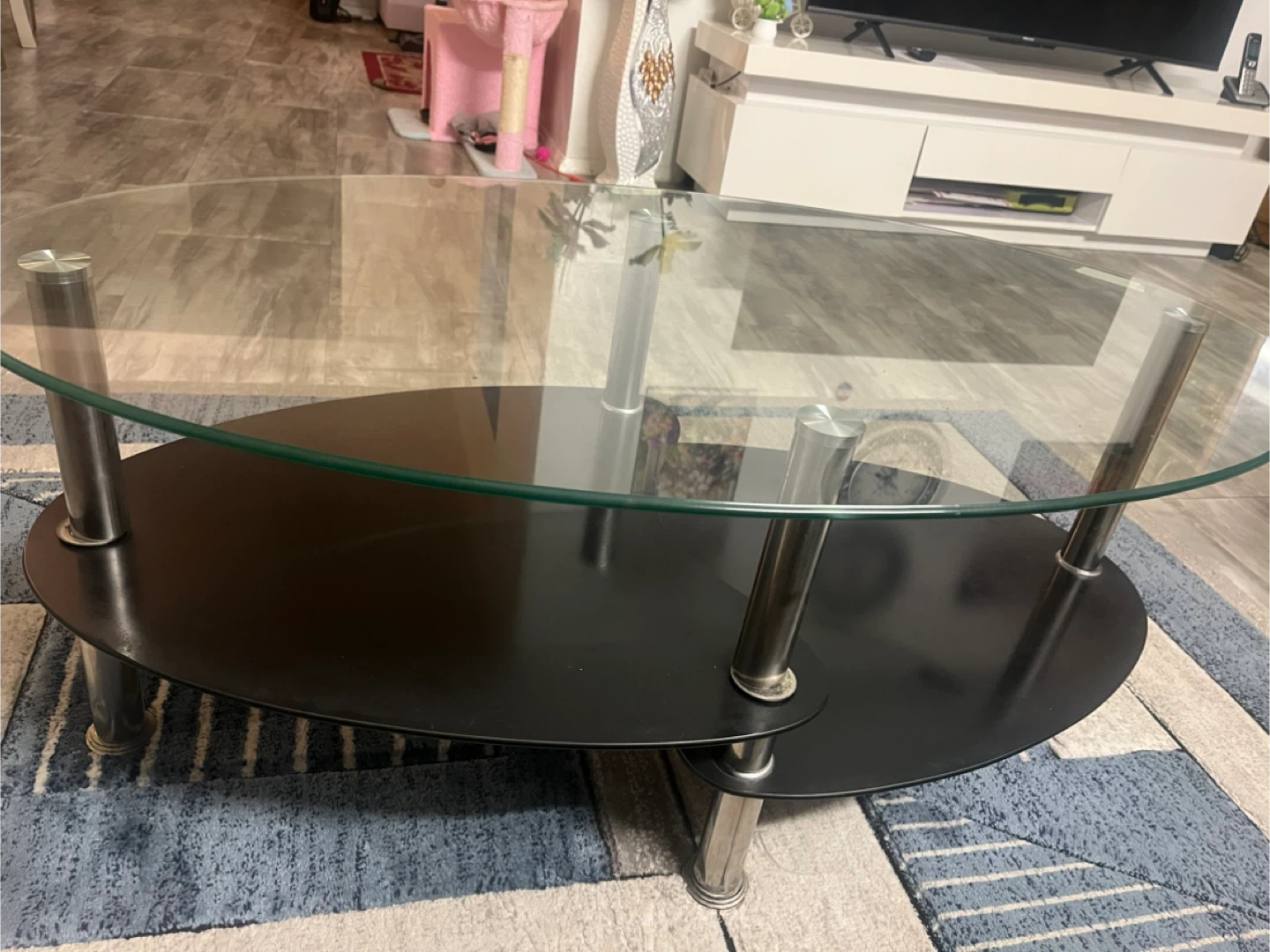 Glass and Black Oval Coffee Table - photo 2