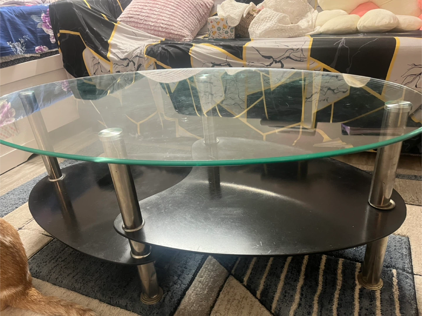 Glass and Black Oval Coffee Table - photo 3