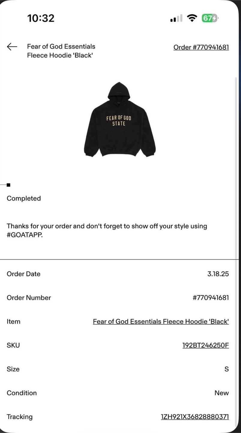 Fear of God Essentials Fleece Hoodie - Black, Size S - photo 2